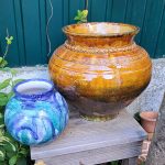 Vidrado - mel e verde cobre-  diam  40cm